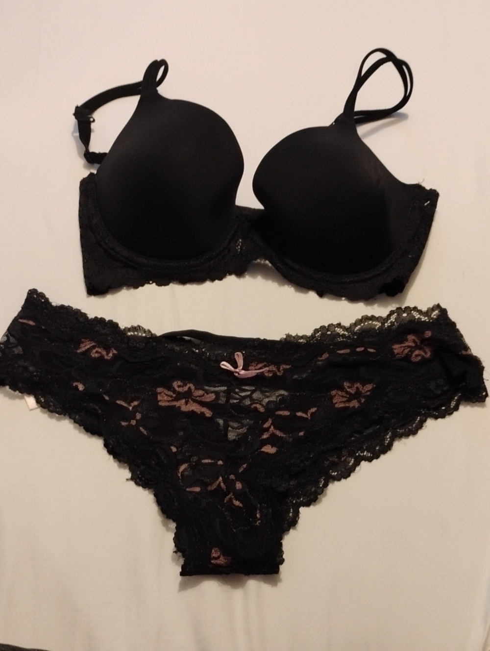 aerie Black Lace Push-Up Bra with Floral Lace Bikini